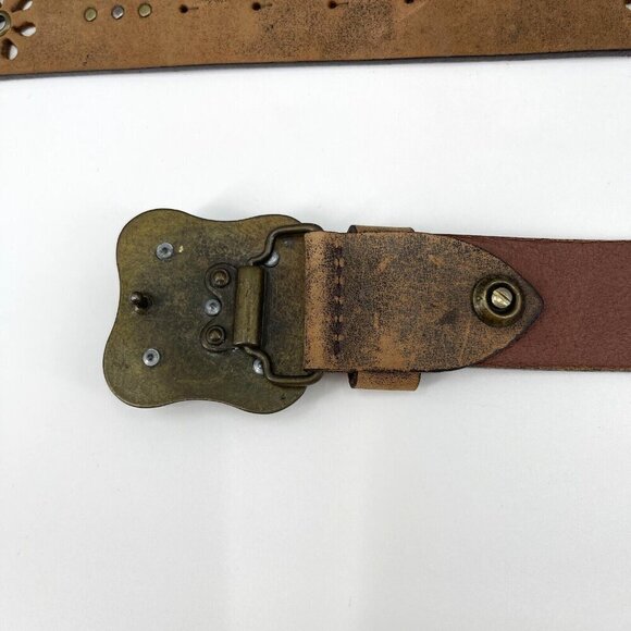 Velez Size M NWOT Brown Leather Flower Cut Out Boho Hippie Leather Studded Belt main image 8